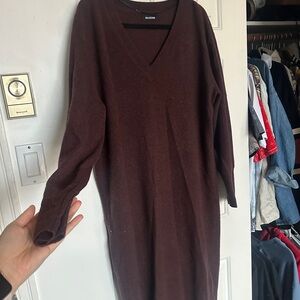 NAADAM chocolate brown Long Sleeve V-Neck Sweater Dress for Casual Work